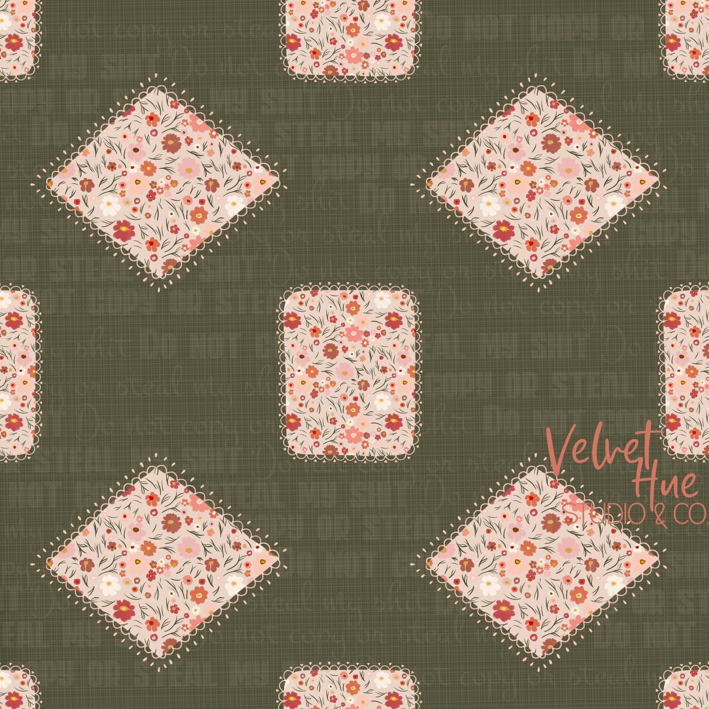 Vintage Frames Floral on Green