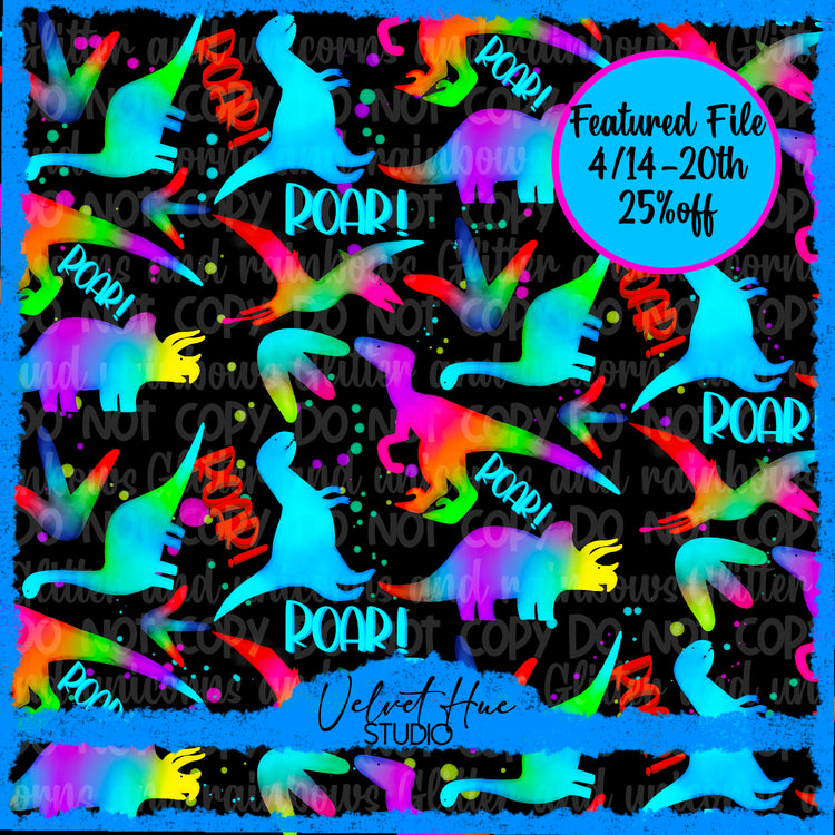 Watercolor Neon Dino’s Seamless