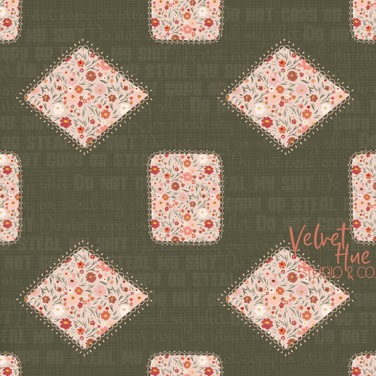 Vintage Frames Floral on Green