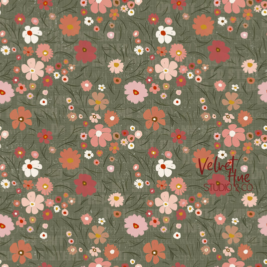Vintage Floral on Green