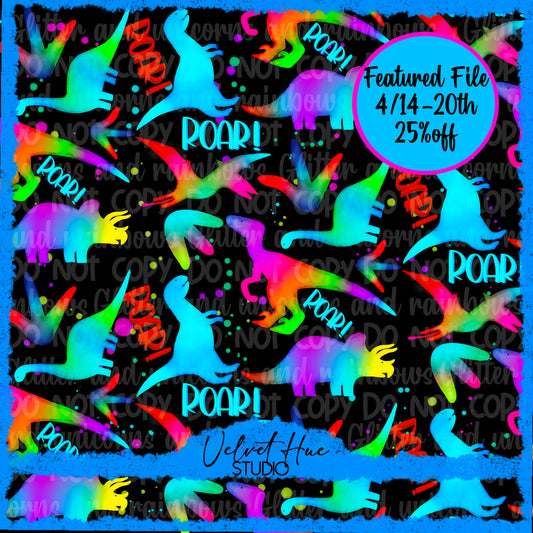 Watercolor Neon Dino’s Seamless