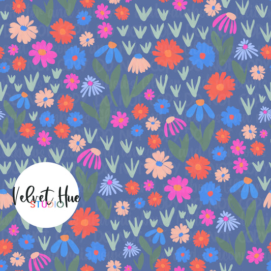 Christmas In July Floral on Ditsy Floral on Navy