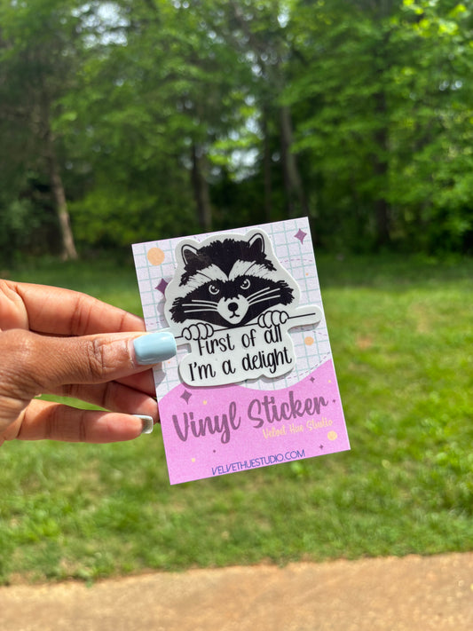 Raccoon I’m a delight vinyl sticker